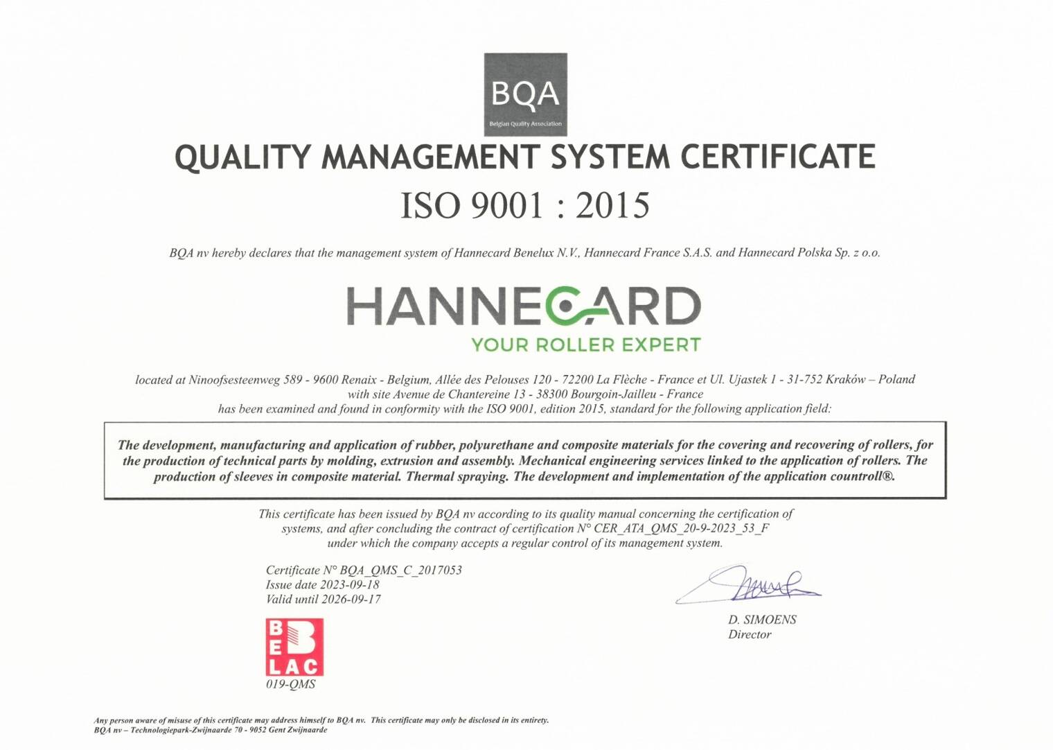 Certyfikat ISO dla Hannecard Polska